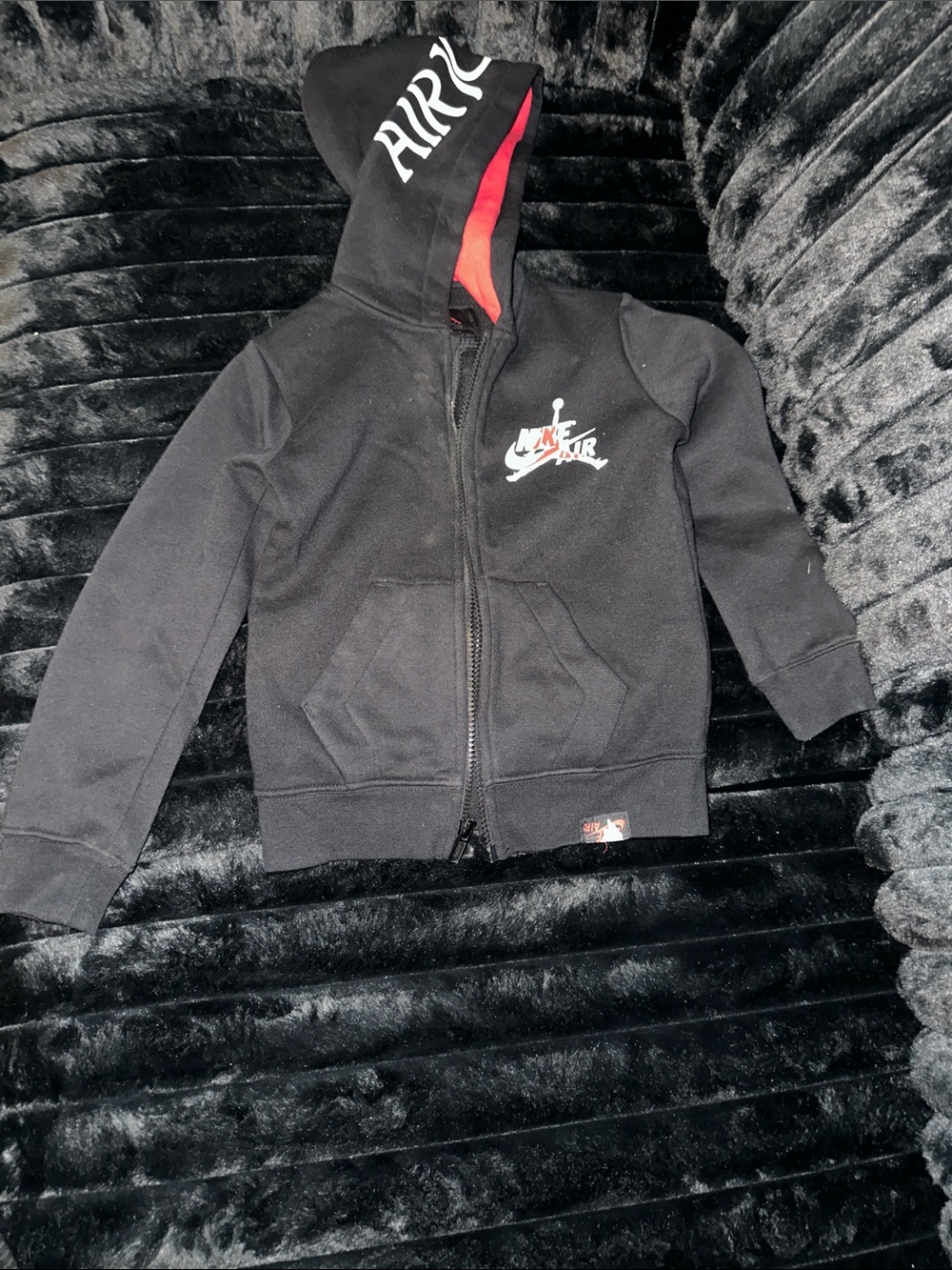 Nike Kids Black Zip Hoodie with Red Hood Lining